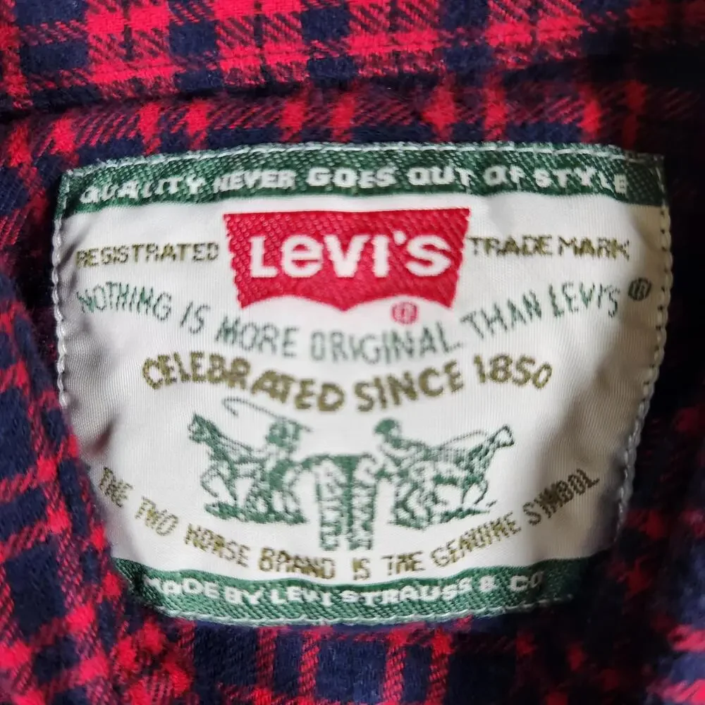 Levis Plaid Flannel Long Sleeve Button‎ Up Shirt Red Blue Size Medium Cotton